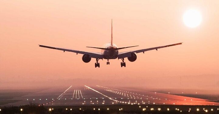 Aircraft landing on runway