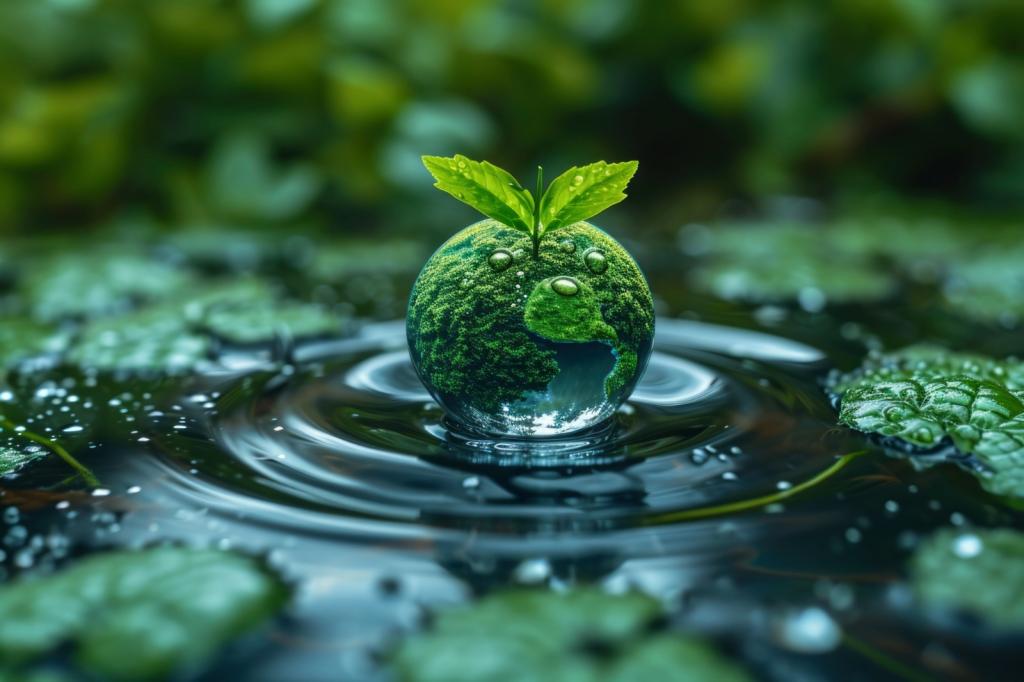 a water droplet with a plant growing on top of it, Сохраняя воду для будущих поколений: инициативы бизнеса в области водосбережения