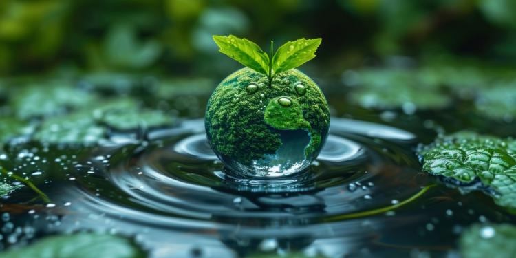 a water droplet with a plant growing on top of it, Сохраняя воду для будущих поколений: инициативы бизнеса в области водосбережения